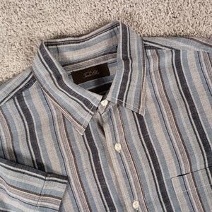 Tasso Elba Men's Short Sleeve Shirt Button Down, Silk Linen Blend, Size L